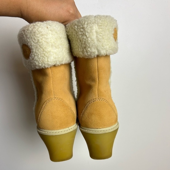 VTG Y2K LUGZ Sherpa Boots Size 9 Women’s Heeled Suede Leather Chunky Retro 90s - Picture 6 of 16